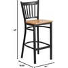image:imageFlash Furniture 2 Pack HERCULES Series Black Vertical Back Metal Restaurant Barstool  Black Vinyl SeatNatural Wood SeatBlack Metal Frame