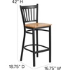 image:imageFlash Furniture 2 Pack HERCULES Series Black Vertical Back Metal Restaurant Barstool  Black Vinyl SeatNatural Wood SeatBlack Metal Frame