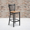 image:imageFlash Furniture 2 Pack HERCULES Series Black Vertical Back Metal Restaurant Barstool  Black Vinyl SeatNatural Wood SeatBlack Metal Frame