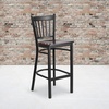 image:imageFlash Furniture 2 Pack HERCULES Series Black Vertical Back Metal Restaurant Barstool  Black Vinyl SeatWalnut Wood SeatBlack Metal Frame