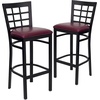 image:imageFlash Furniture 2 Pack HERCULES Series Black Window Back Metal Restaurant Barstool  Black Vinyl SeatBurgundy Vinyl SeatBlack Metal Frame