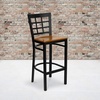 image:imageFlash Furniture 2 Pack HERCULES Series Black Window Back Metal Restaurant Barstool  Black Vinyl SeatCherry Wood SeatBlack Metal Frame