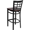 image:imageFlash Furniture 2 Pack HERCULES Series Black Window Back Metal Restaurant Barstool  Black Vinyl SeatMahogany Wood SeatBlack Metal Frame