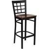 image:imageFlash Furniture 2 Pack HERCULES Series Black Window Back Metal Restaurant Barstool  Black Vinyl SeatMahogany Wood SeatBlack Metal Frame