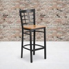 image:imageFlash Furniture 2 Pack HERCULES Series Black Window Back Metal Restaurant Barstool  Black Vinyl SeatNatural Wood SeatBlack Metal Frame