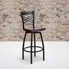 image:imageFlash Furniture 2 Pack HERCULES Series Black X Back Swivel Metal Barstool  Black Vinyl SeatMahogany Wood SeatBlack Metal Frame