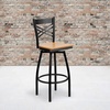 image:imageFlash Furniture 2 Pack HERCULES Series Black X Back Swivel Metal Barstool  Black Vinyl SeatNatural Wood SeatBlack Metal Frame