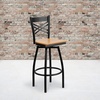 image:imageFlash Furniture 2 Pack HERCULES Series Black X Back Swivel Metal Barstool  Black Vinyl SeatNatural Wood SeatBlack Metal Frame