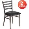 image:imageFlash Furniture 2 Pack HERCULES Series Clear Coated Ladder Back Metal Restaurant Chair  Natural Wood SeatBlack Vinyl SeatClear Coated Metal Frame