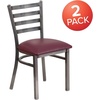 image:imageFlash Furniture 2 Pack HERCULES Series Clear Coated Ladder Back Metal Restaurant Chair  Natural Wood SeatBurgundy Vinyl SeatClear Coated Metal Frame