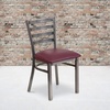image:imageFlash Furniture 2 Pack HERCULES Series Clear Coated Ladder Back Metal Restaurant Chair  Natural Wood SeatBurgundy Vinyl SeatClear Coated Metal Frame