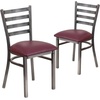 image:imageFlash Furniture 2 Pack HERCULES Series Clear Coated Ladder Back Metal Restaurant Chair  Natural Wood SeatBurgundy Vinyl SeatClear Coated Metal Frame