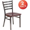 image:imageFlash Furniture 2 Pack HERCULES Series Clear Coated Ladder Back Metal Restaurant Chair  Natural Wood SeatMahogany Wood SeatClear Coated Metal Frame