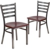 image:imageFlash Furniture 2 Pack HERCULES Series Clear Coated Ladder Back Metal Restaurant Chair  Natural Wood SeatMahogany Wood SeatClear Coated Metal Frame