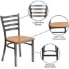 image:imageFlash Furniture 2 Pack HERCULES Series Clear Coated Ladder Back Metal Restaurant Chair  Natural Wood SeatNatural Wood SeatClear Coated Metal Frame