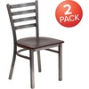 image:imageFlash Furniture 2 Pack HERCULES Series Clear Coated Ladder Back Metal Restaurant Chair  Natural Wood SeatWalnut Wood SeatClear Coated Metal Frame