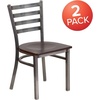 image:imageFlash Furniture 2 Pack HERCULES Series Clear Coated Ladder Back Metal Restaurant Chair  Natural Wood SeatWalnut Wood SeatClear Coated Metal Frame
