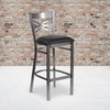 image:imageFlash Furniture 2 Pk HERCULES Series Clear Coated X Back Metal Restaurant Barstool  Mahogany Wood SeatBlack Vinyl SeatClear Coated Metal Frame
