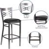 image:imageFlash Furniture 2 Pk HERCULES Series Clear Coated X Back Metal Restaurant Barstool  Mahogany Wood SeatBlack Vinyl SeatClear Coated Metal Frame