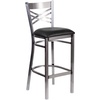 image:imageFlash Furniture 2 Pk HERCULES Series Clear Coated X Back Metal Restaurant Barstool  Mahogany Wood SeatBlack Vinyl SeatClear Coated Metal Frame