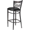 image:imageFlash Furniture 2 Pk HERCULES Series Clear Coated X Back Metal Restaurant Barstool  Mahogany Wood SeatBlack Vinyl SeatClear Coated Metal Frame