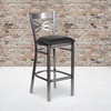 image:imageFlash Furniture 2 Pk HERCULES Series Clear Coated X Back Metal Restaurant Barstool  Mahogany Wood SeatBlack Vinyl SeatClear Coated Metal Frame