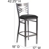 image:imageFlash Furniture 2 Pk HERCULES Series Clear Coated X Back Metal Restaurant Barstool  Mahogany Wood SeatBlack Vinyl SeatClear Coated Metal Frame
