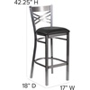 image:imageFlash Furniture 2 Pk HERCULES Series Clear Coated X Back Metal Restaurant Barstool  Mahogany Wood SeatBlack Vinyl SeatClear Coated Metal Frame