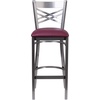 image:imageFlash Furniture 2 Pk HERCULES Series Clear Coated X Back Metal Restaurant Barstool  Mahogany Wood SeatBurgundy Vinyl SeatClear Coated Metal Frame