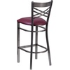 image:imageFlash Furniture 2 Pk HERCULES Series Clear Coated X Back Metal Restaurant Barstool  Mahogany Wood SeatBurgundy Vinyl SeatClear Coated Metal Frame