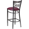 image:imageFlash Furniture 2 Pk HERCULES Series Clear Coated X Back Metal Restaurant Barstool  Mahogany Wood SeatBurgundy Vinyl SeatClear Coated Metal Frame