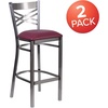 image:imageFlash Furniture 2 Pk HERCULES Series Clear Coated X Back Metal Restaurant Barstool  Mahogany Wood SeatBurgundy Vinyl SeatClear Coated Metal Frame