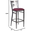image:imageFlash Furniture 2 Pk HERCULES Series Clear Coated X Back Metal Restaurant Barstool  Mahogany Wood SeatBurgundy Vinyl SeatClear Coated Metal Frame