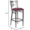 image:imageFlash Furniture 2 Pk HERCULES Series Clear Coated X Back Metal Restaurant Barstool  Mahogany Wood SeatBurgundy Vinyl SeatClear Coated Metal Frame