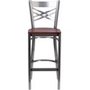image:imageFlash Furniture 2 Pk HERCULES Series Clear Coated X Back Metal Restaurant Barstool  Mahogany Wood SeatCherry Wood SeatClear Coated Metal Frame