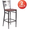 image:imageFlash Furniture 2 Pk HERCULES Series Clear Coated X Back Metal Restaurant Barstool  Mahogany Wood SeatCherry Wood SeatClear Coated Metal Frame