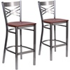 image:imageFlash Furniture 2 Pk HERCULES Series Clear Coated X Back Metal Restaurant Barstool  Mahogany Wood SeatCherry Wood SeatClear Coated Metal Frame
