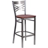 image:imageFlash Furniture 2 Pk HERCULES Series Clear Coated X Back Metal Restaurant Barstool  Mahogany Wood SeatCherry Wood SeatClear Coated Metal Frame