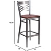 image:imageFlash Furniture 2 Pk HERCULES Series Clear Coated X Back Metal Restaurant Barstool  Mahogany Wood SeatCherry Wood SeatClear Coated Metal Frame