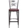 image:imageFlash Furniture 2 Pk HERCULES Series Clear Coated X Back Metal Restaurant Barstool  Mahogany Wood SeatCherry Wood SeatClear Coated Metal Frame