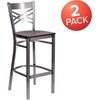 image:imageFlash Furniture 2 Pk HERCULES Series Clear Coated X Back Metal Restaurant Barstool  Mahogany Wood SeatMahogany Wood SeatClear Coated Metal Frame