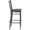 image:imageFlash Furniture 2 Pk HERCULES Series Clear Coated X Back Metal Restaurant Barstool  Mahogany Wood SeatMahogany Wood SeatClear Coated Metal Frame