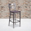 image:imageFlash Furniture 2 Pk HERCULES Series Clear Coated X Back Metal Restaurant Barstool  Mahogany Wood SeatMahogany Wood SeatClear Coated Metal Frame