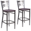 image:imageFlash Furniture 2 Pk HERCULES Series Clear Coated X Back Metal Restaurant Barstool  Mahogany Wood SeatMahogany Wood SeatClear Coated Metal Frame