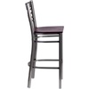 image:imageFlash Furniture 2 Pk HERCULES Series Clear Coated X Back Metal Restaurant Barstool  Mahogany Wood SeatMahogany Wood SeatClear Coated Metal Frame