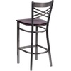 image:imageFlash Furniture 2 Pk HERCULES Series Clear Coated X Back Metal Restaurant Barstool  Mahogany Wood SeatMahogany Wood SeatClear Coated Metal Frame