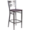 image:imageFlash Furniture 2 Pk HERCULES Series Clear Coated X Back Metal Restaurant Barstool  Mahogany Wood SeatMahogany Wood SeatClear Coated Metal Frame