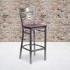 image:imageFlash Furniture 2 Pk HERCULES Series Clear Coated X Back Metal Restaurant Barstool  Mahogany Wood SeatMahogany Wood SeatClear Coated Metal Frame