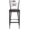 image:imageFlash Furniture 2 Pk HERCULES Series Clear Coated X Back Metal Restaurant Barstool  Mahogany Wood SeatMahogany Wood SeatClear Coated Metal Frame