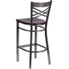 image:imageFlash Furniture 2 Pk HERCULES Series Clear Coated X Back Metal Restaurant Barstool  Mahogany Wood SeatMahogany Wood SeatClear Coated Metal Frame